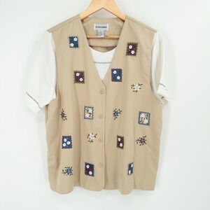 Vintage Alfred Dunner Patchwork Embroidered Vest Top M Granny Cottagecore Quirky